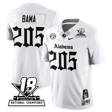 Personalized BAMA 18x-Time National Champions Gothic Vapor Limited Jersey - White / Bama - 205 Stitched