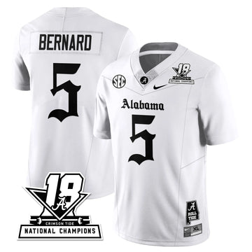 Personalized BAMA 18x-Time National Champions Gothic Vapor Limited Jersey - White / Germie Bernard - 5 Stitched
