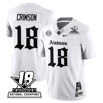 Personalized BAMA 18x-Time National Champions Gothic Vapor Limited Jersey - White / Crimson - 18 Stitched