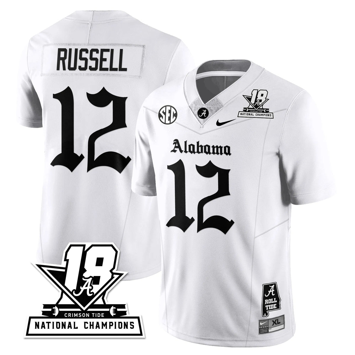 Personalized BAMA 18x-Time National Champions Gothic Vapor Limited Jersey - White / Keelon Russell - 12 Stitched