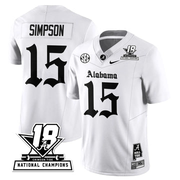 Personalized BAMA 18x-Time National Champions Gothic Vapor Limited Jersey - White / Ty Simpson - 15 Stitched