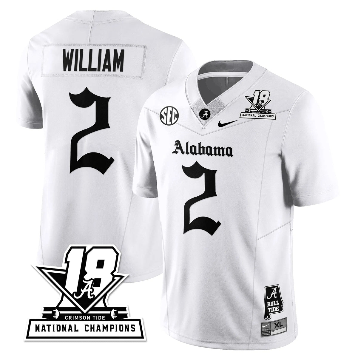 Personalized BAMA 18x-Time National Champions Gothic Vapor Limited Jersey - White / Ryan William - 2 Stitched