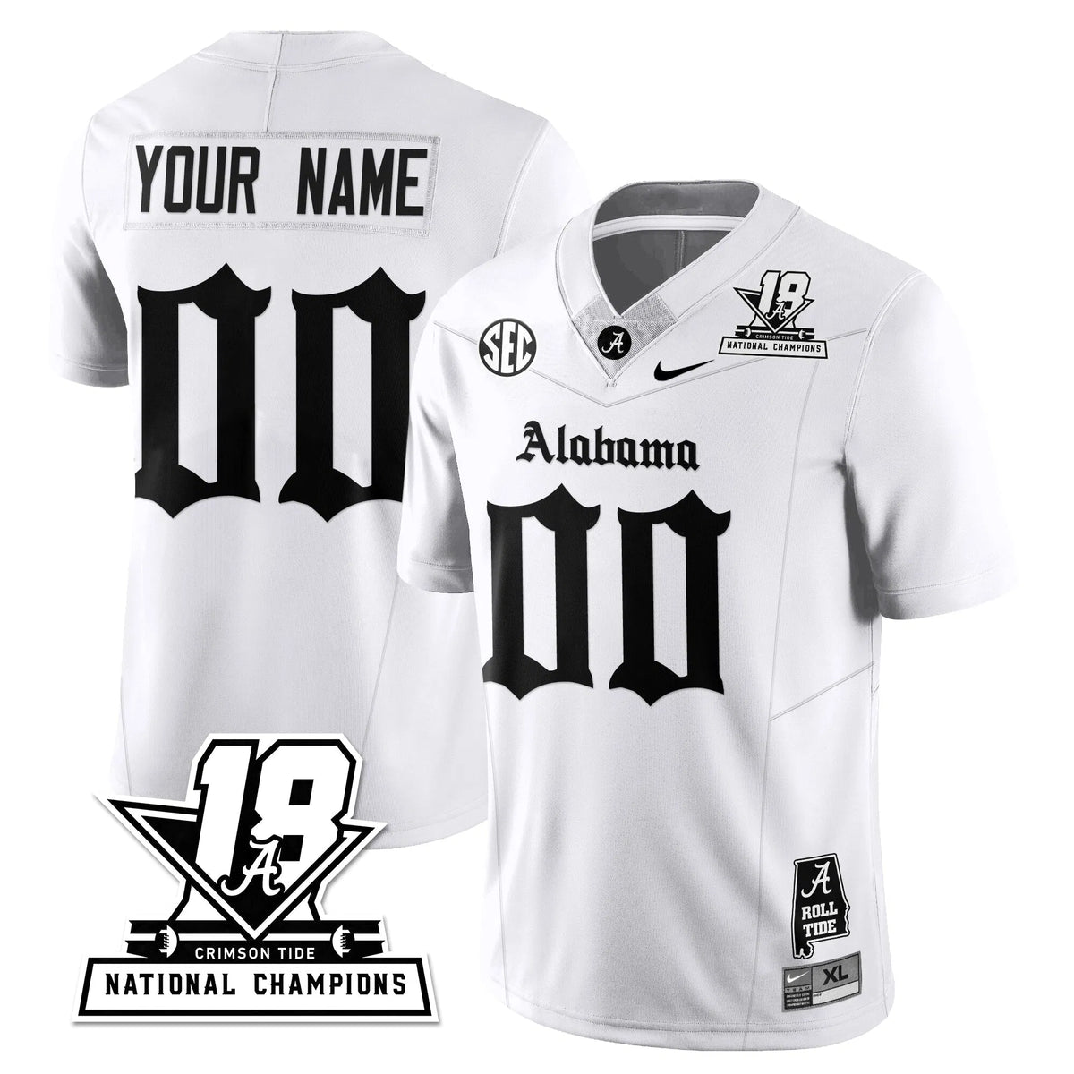 Personalized BAMA 18x-Time National Champions Gothic Vapor Limited Custom Jersey - White Stitched