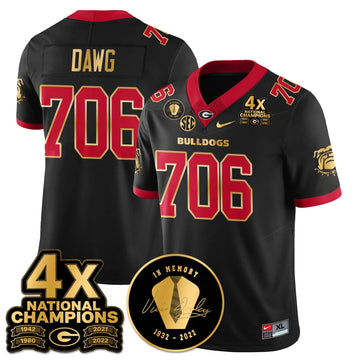 Personalized UGA 4x-Time National Champions Vapor Limited Jersey - Gold Trim / Dawg - 706 Stitched