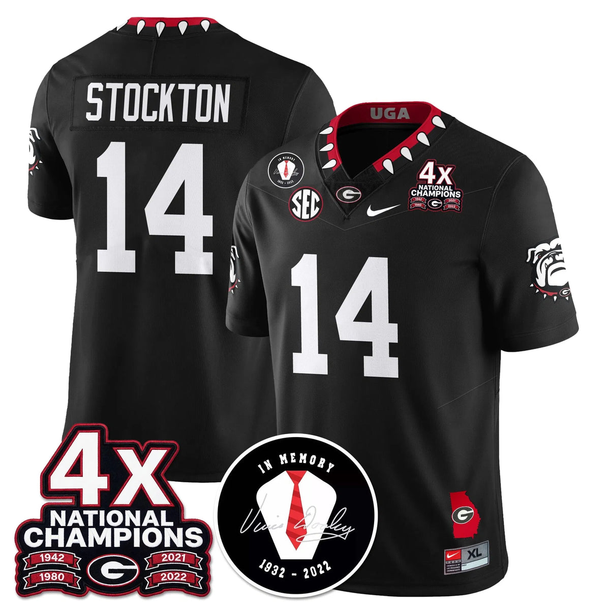 Personalized UGA 4x-Time National Champions Vapor Limited Jersey - Black / Gunner Stockton - 14 Stitched