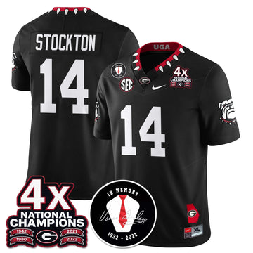 Personalized UGA 4x-Time National Champions Vapor Limited Jersey - Black / Gunner Stockton - 14 Stitched