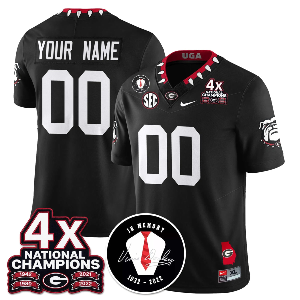 Personalized Custom UGA 4x-Time National Champions Vapor Limited Jersey - Black Stitched