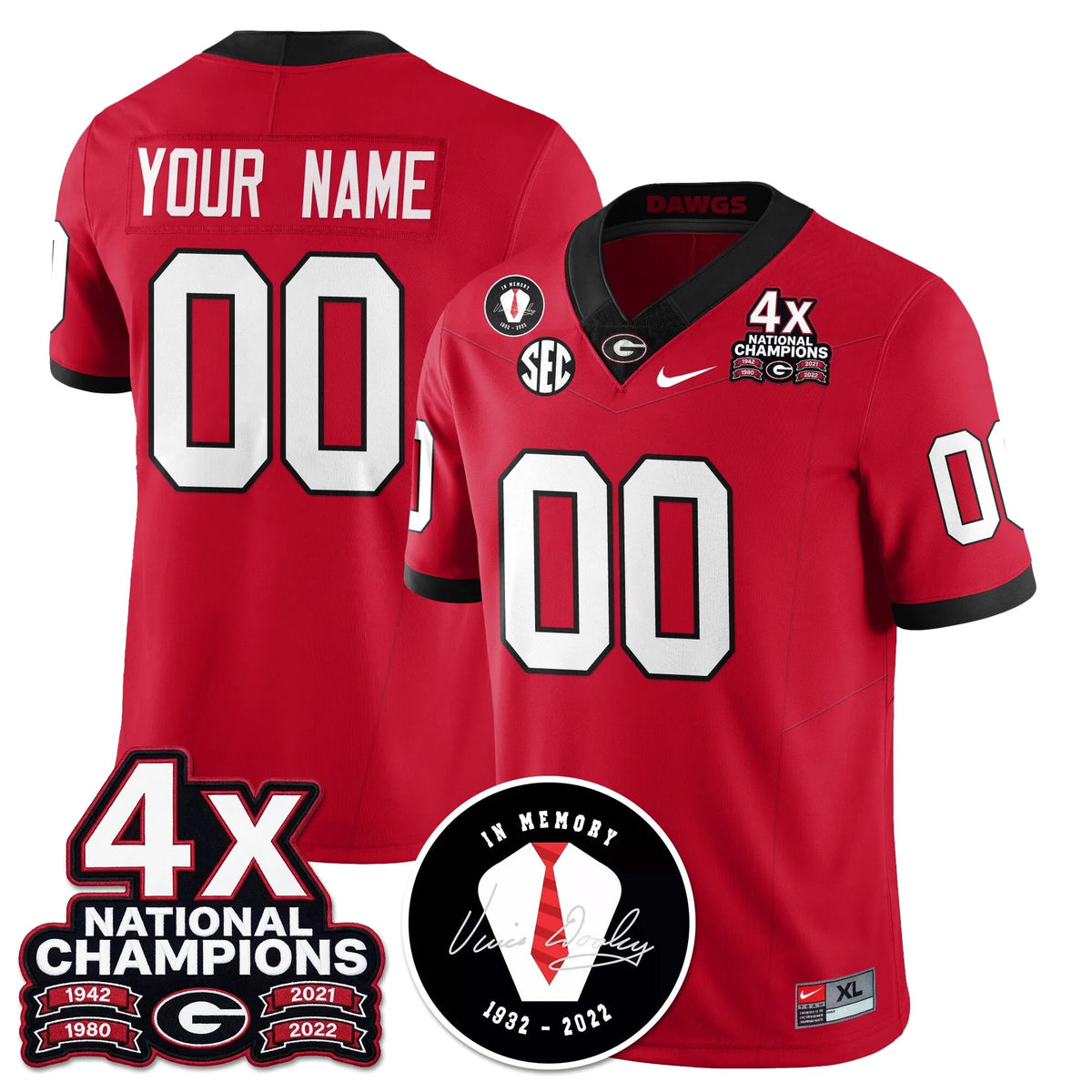 Personalized Custom UGA 4x-Time National Champions Vapor Limited Jersey - Red Stitched