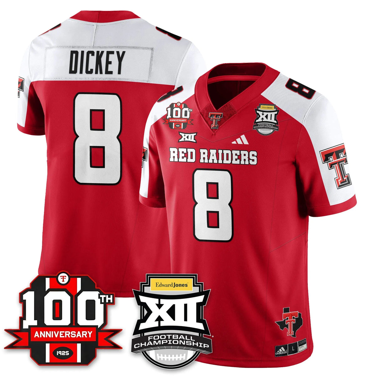 Personalized TTU Vapor Limited Jersey - Edward Jones Champions - Red Alternate / Cameron Dickey - 8 Stitched