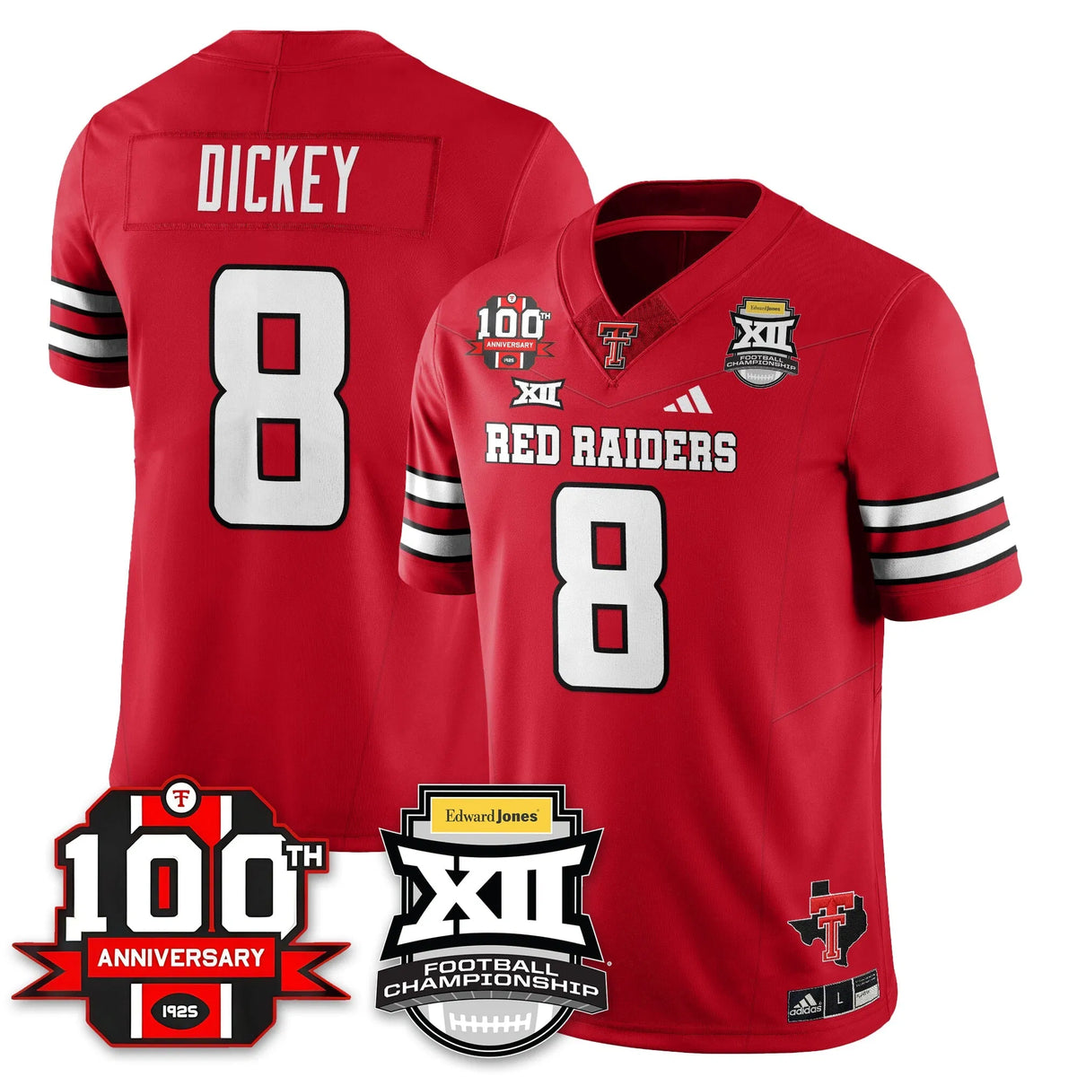 Personalized TTU Vapor Limited Jersey - Edward Jones Champions - Red / Cameron Dickey - 8 Stitched