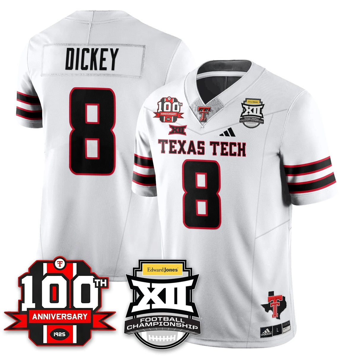 Personalized TTU Vapor Limited Jersey - Edward Jones Champions - White / Cameron Dickey- 8 Stitched