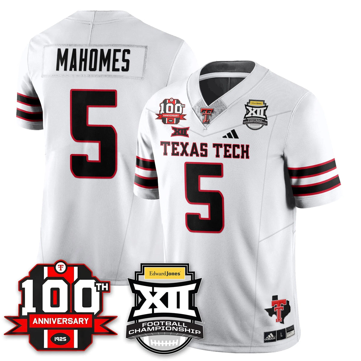 Personalized TTU Vapor Limited Jersey - Edward Jones Champions - White / Patrick Mahomes - 5 Stitched