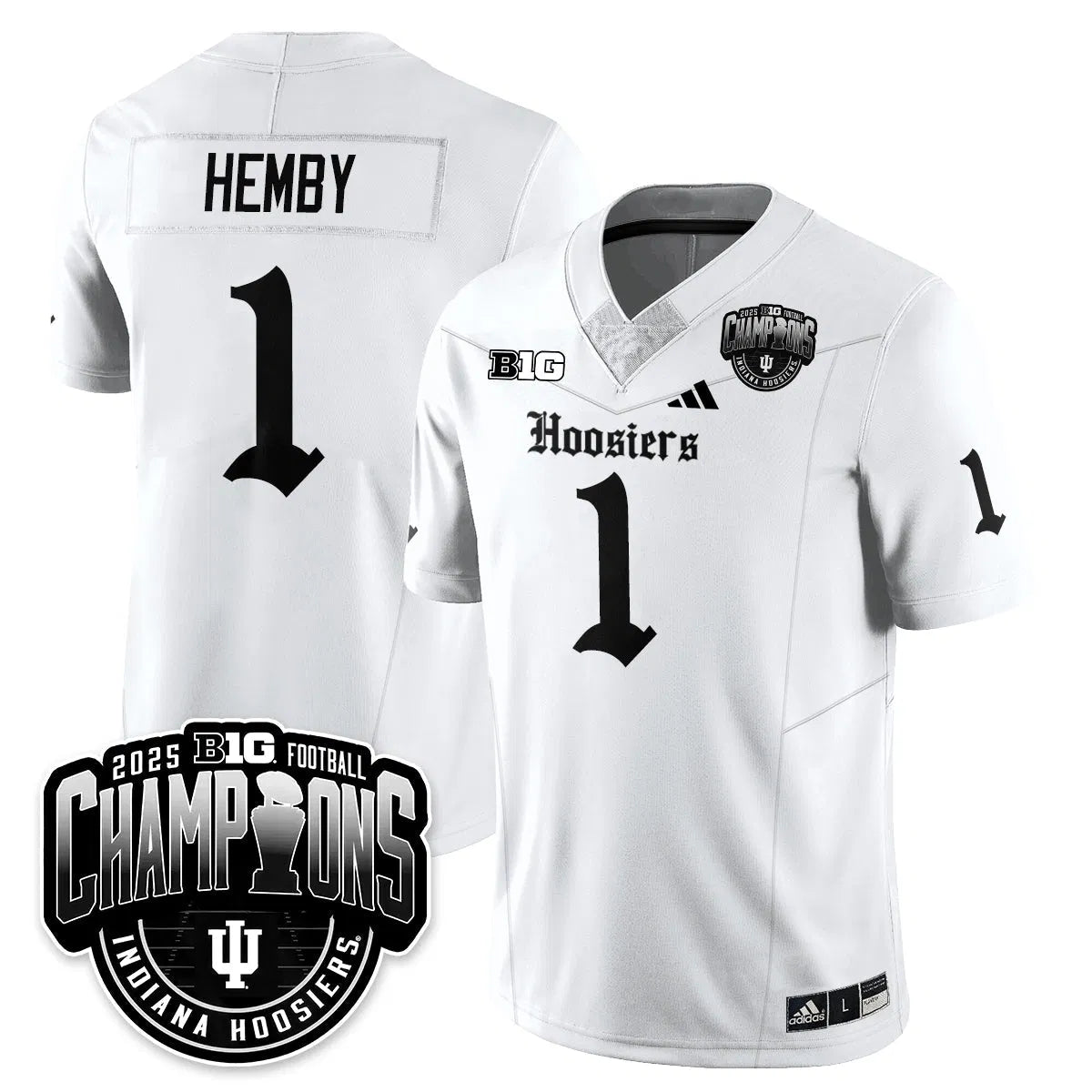 Personalized IND Gothic Vapor Limited Football Jersey - Big 10 Champions - White / Roman Hemby - 1 Stitched