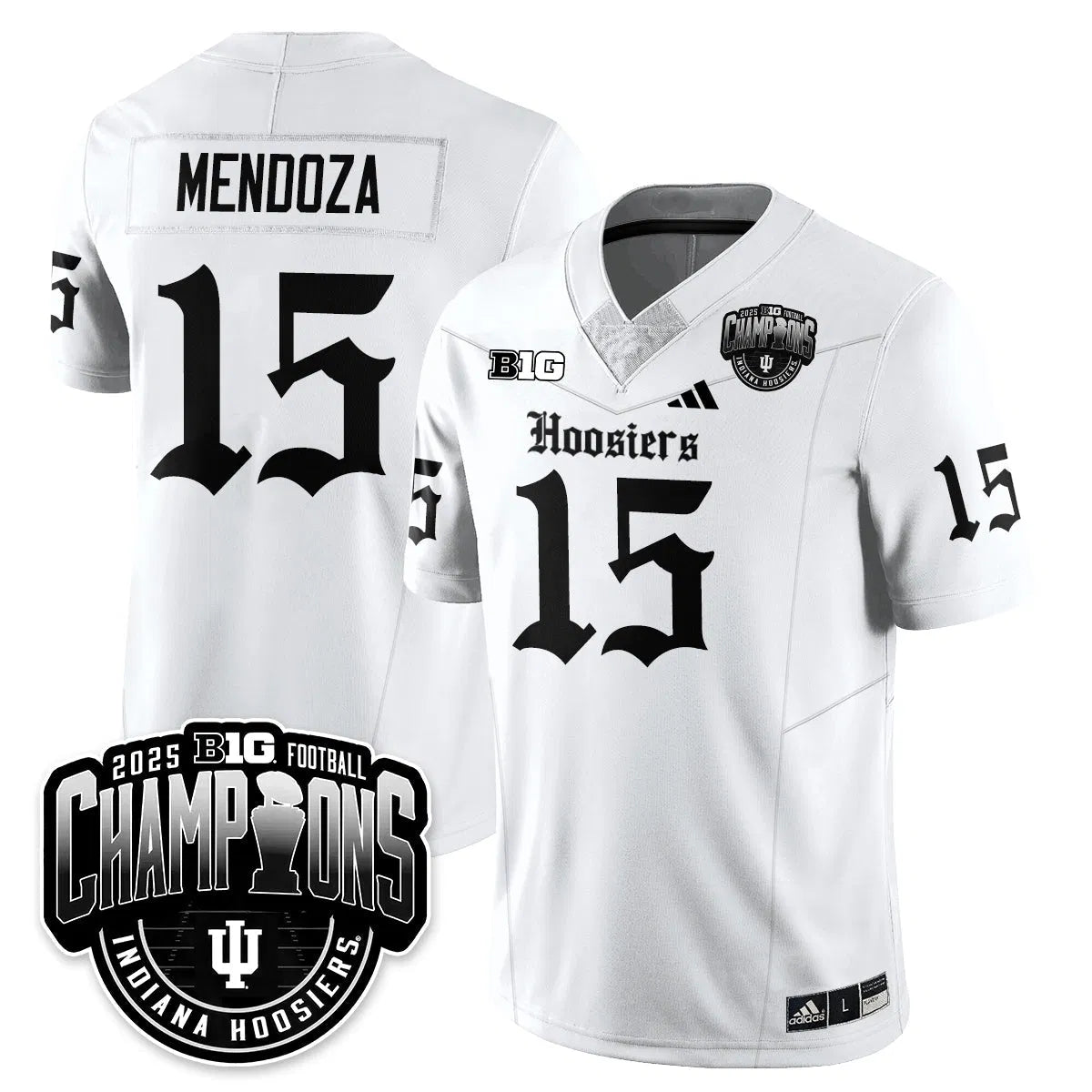 Personalized IND Gothic Vapor Limited Football Jersey - Big 10 Champions - White / Fernando Mendoza - 15 Stitched