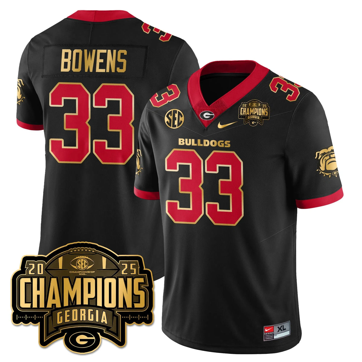 Personalized UGA Vapor Limited Jersey - SEC Football Champions - Black Gold Trim / Chauncey Bowens - 33 Stitched