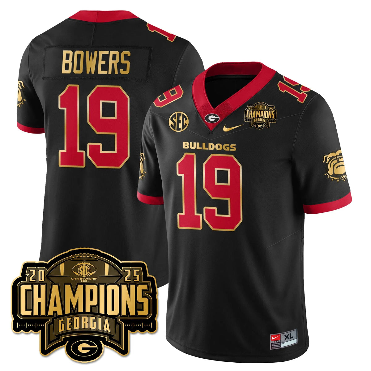 Personalized UGA Vapor Limited Jersey - SEC Football Champions - Black Gold Trim / Brock Bowers - 19 Stitched