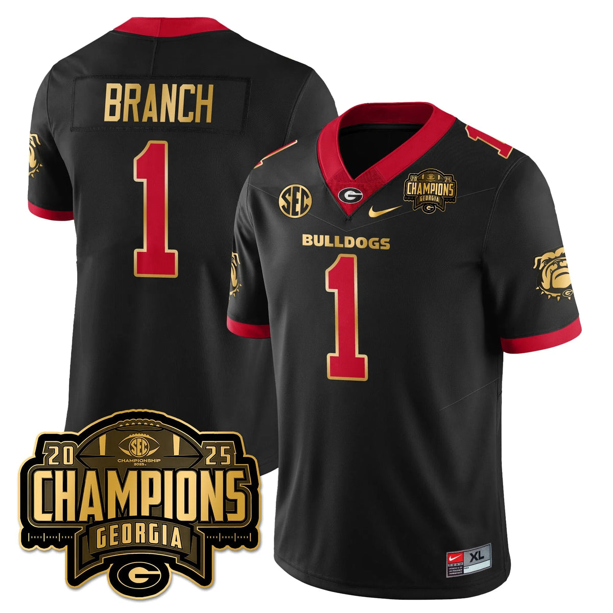 Personalized UGA Vapor Limited Jersey - SEC Football Champions - Black Gold Trim / Zachariah Branch - 1 Stitched