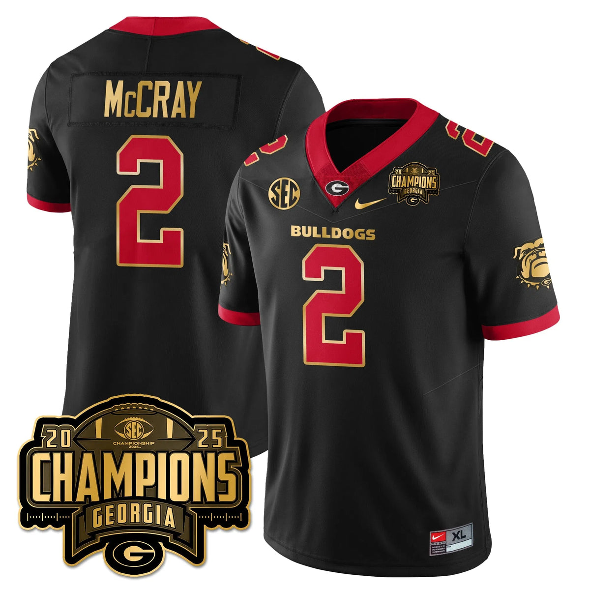 Personalized UGA Vapor Limited Jersey - SEC Football Champions - Black Gold Trim / Josh McCray - 2 Stitched