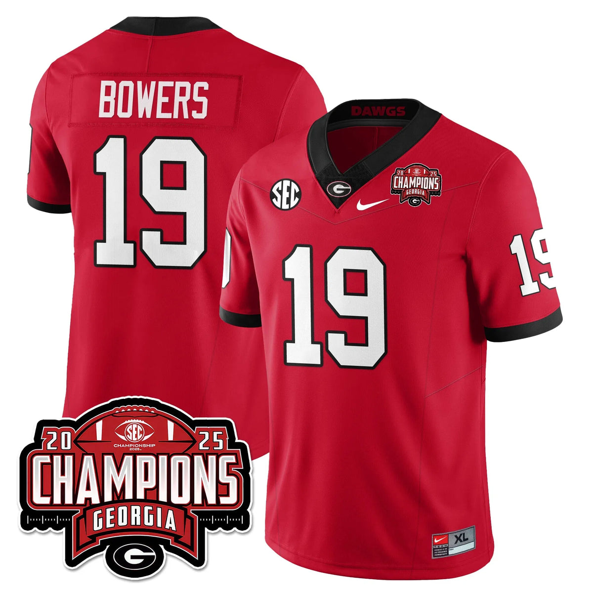 Personalized UGA Vapor Limited Jersey - SEC Football Champions - Red / Brock Bowers - 19 Stitched