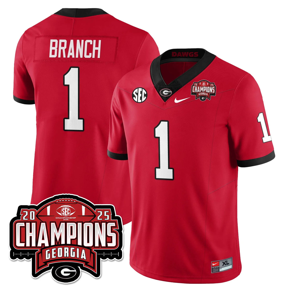 Personalized UGA Vapor Limited Jersey - SEC Football Champions - Red / Zachariah Branch - 1 Stitched