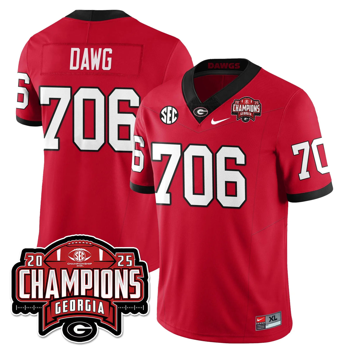 Personalized UGA Vapor Limited Jersey - SEC Football Champions - Red / Dawg - 706 Stitched