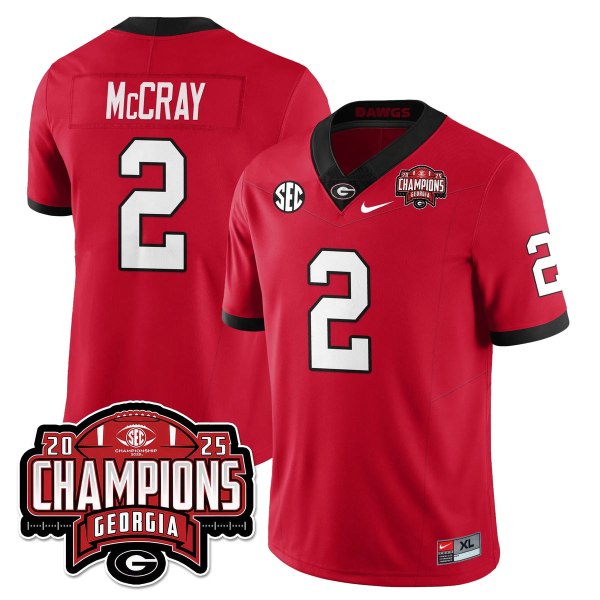Personalized UGA Vapor Limited Jersey - SEC Football Champions - Red / Josh McCray - 2 Stitched