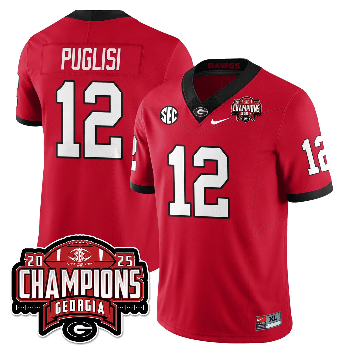 Personalized UGA Vapor Limited Jersey - SEC Football Champions - Red / Ryan Puglisi - 12 Stitched