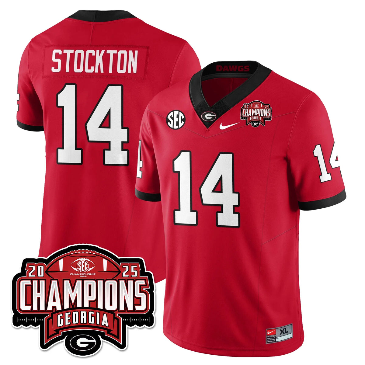 Personalized UGA Vapor Limited Jersey - SEC Football Champions - Red / Gunner Stockton - 14 Stitched