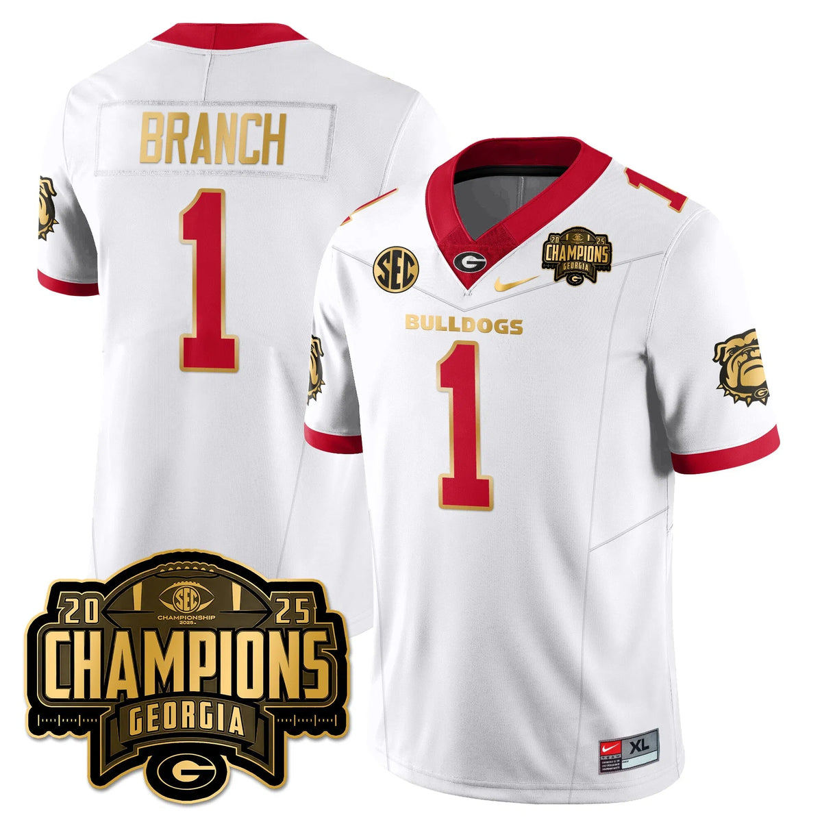 Personalized UGA Vapor Limited Jersey - SEC Football Champions - White Gold Trim / Zachariah Branch - 1 Stitched