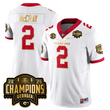 Personalized UGA Vapor Limited Jersey - SEC Football Champions - White Gold Trim / Josh McCray - 2 Stitched