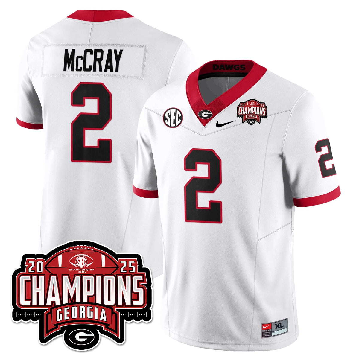 Personalized UGA Vapor Limited Jersey - SEC Football Champions - White / Josh McCray - 2 Stitched