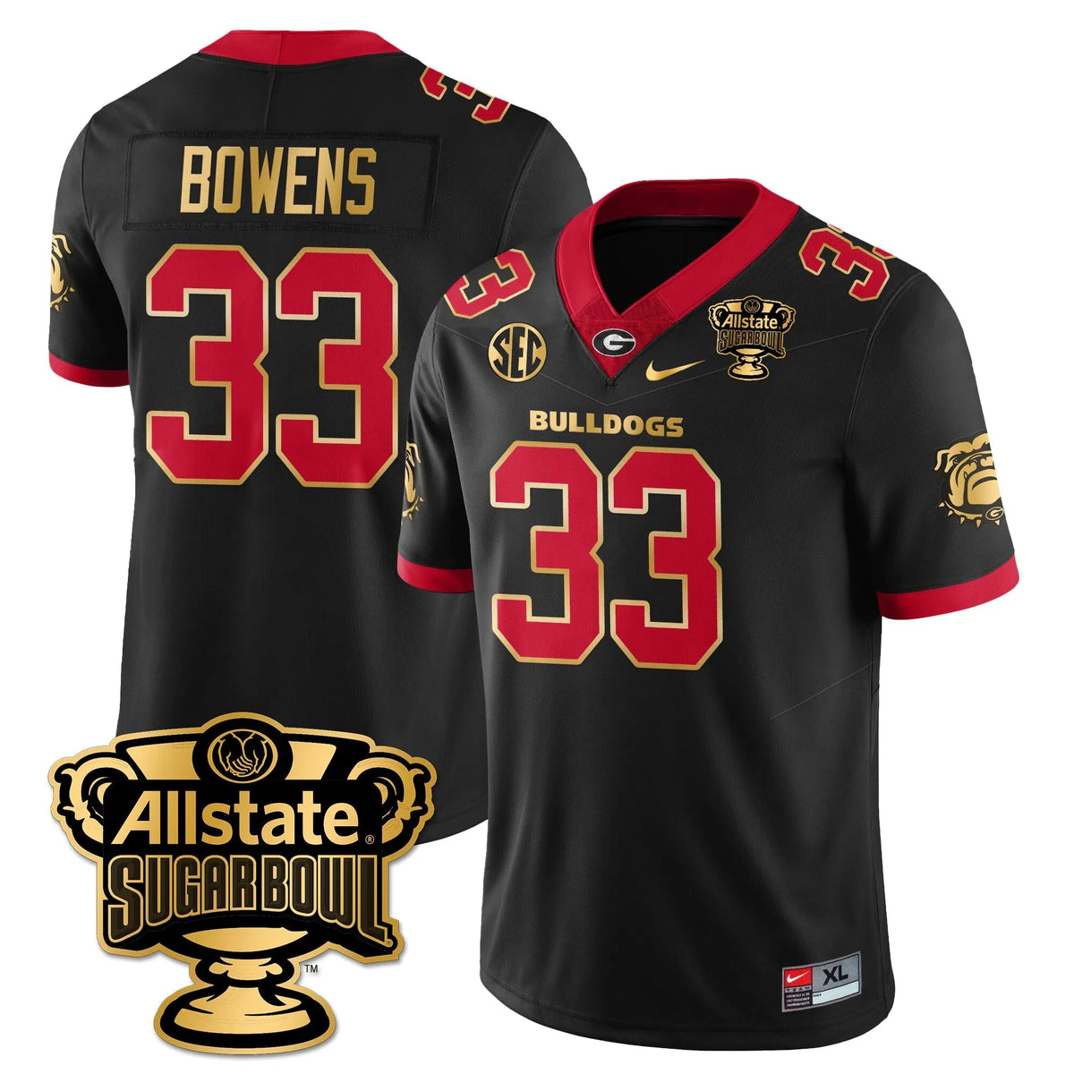 Personalized UGA Vapor Limited Football Jersey - Sugar Bowl - Black Gold Trim / Chauncey Bowens - 33 Stitched