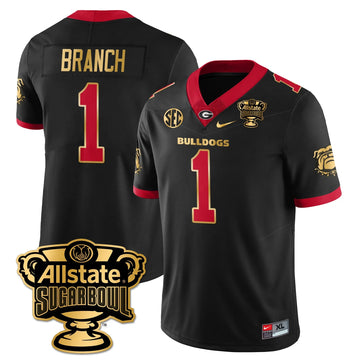 Personalized UGA Vapor Limited Football Jersey - Sugar Bowl - Black Gold Trim / Zachariah Branch - 1 Stitched