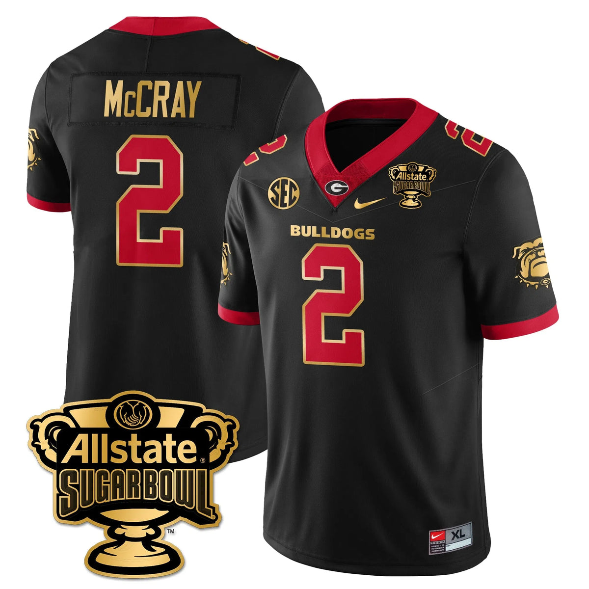 Personalized UGA Vapor Limited Football Jersey - Sugar Bowl - Black Gold Trim / Josh McCray - 2 Stitched