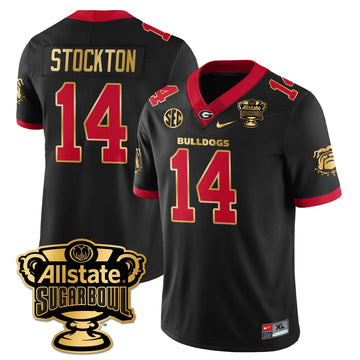 Personalized UGA Vapor Limited Football Jersey - Sugar Bowl - Black Gold Trim / Gunner Stockton - 14 Stitched