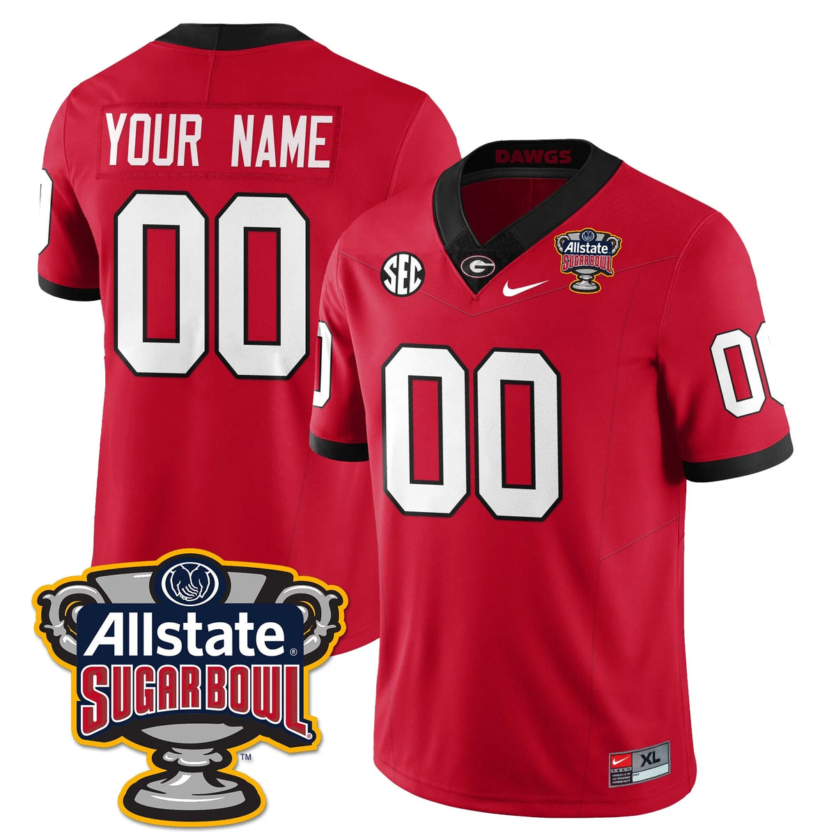 Personalized Custom UGA Vapor Limited Football Jersey - Sugar Bowl - Red Stitched