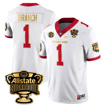 Personalized UGA Vapor Limited Football Jersey - Sugar Bowl - White Gold Trim / Zachariah Branch - 1 Stitched