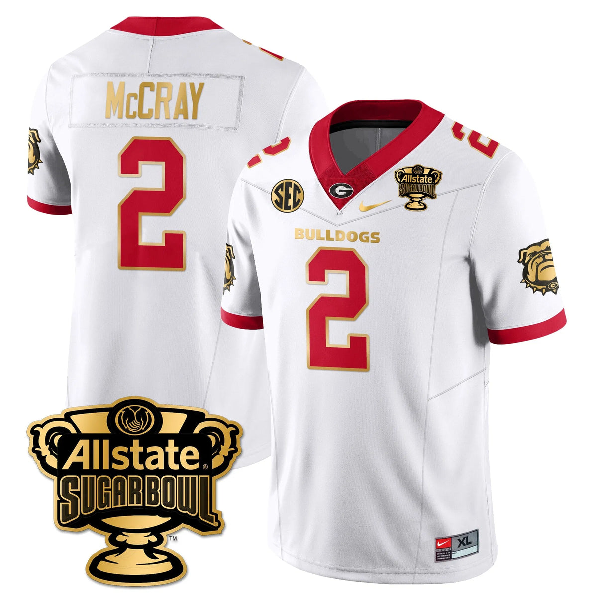 Personalized UGA Vapor Limited Football Jersey - Sugar Bowl - White Gold Trim / Josh McCray - 2 Stitched