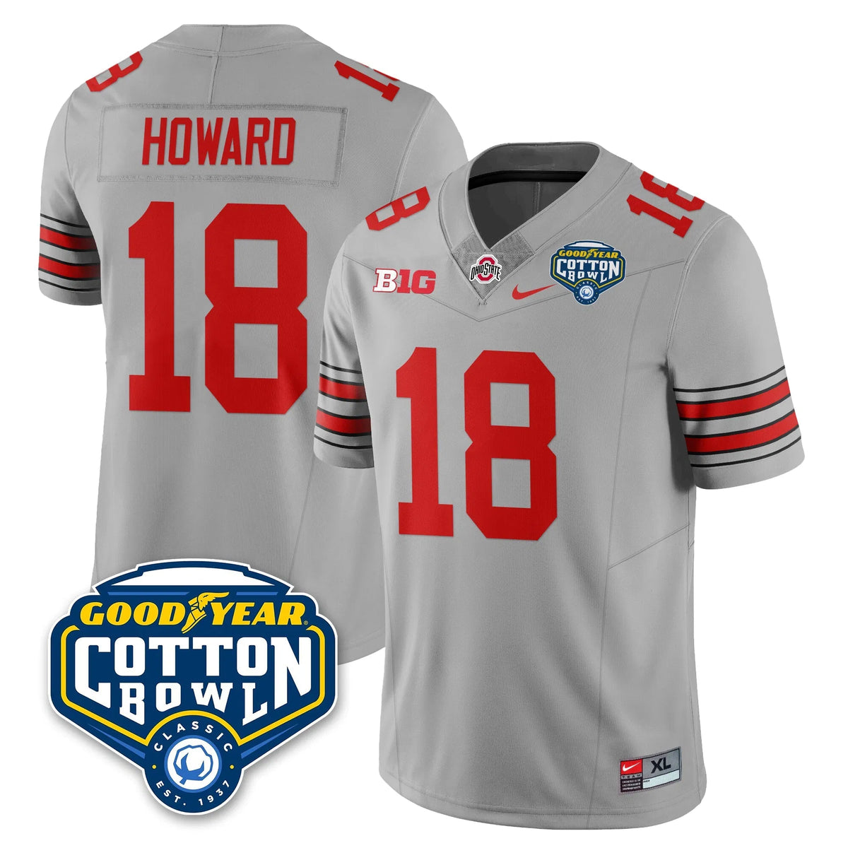 Personalized OSU Football Vapor Limited Jersey - Cotton Bowl - Gray / Will Howard - 18 Stitched