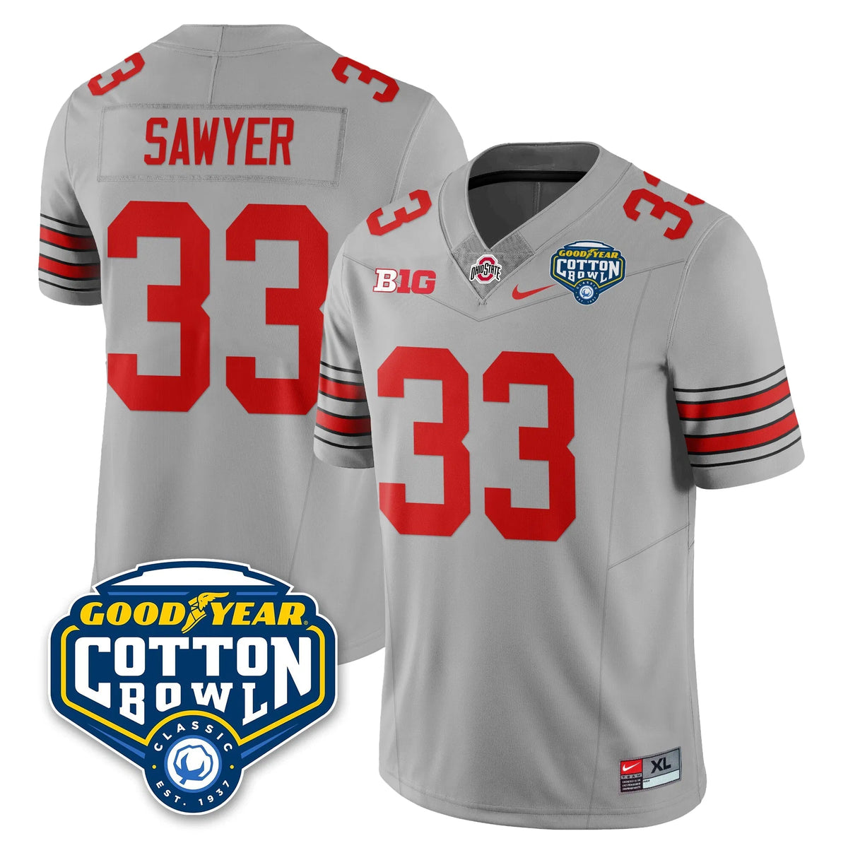 Personalized OSU Football Vapor Limited Jersey - Cotton Bowl - Gray / Jack Sawyer - 33 Stitched