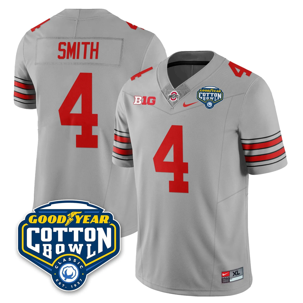 Personalized OSU Football Vapor Limited Jersey - Cotton Bowl - Gray / Jeremiah Smith - 4 Stitched