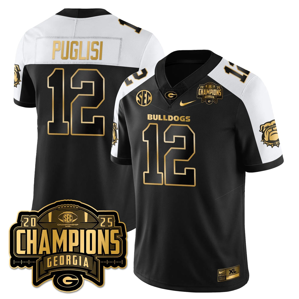 Personalized UGA Vapor Limited Gold Jersey - SEC Football Champions - Alternate / Ryan Puglisi - 12 Stitched