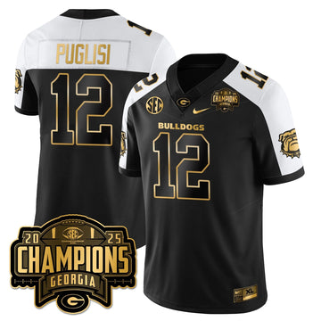 Personalized UGA Vapor Limited Gold Jersey - SEC Football Champions - Alternate / Ryan Puglisi - 12 Stitched