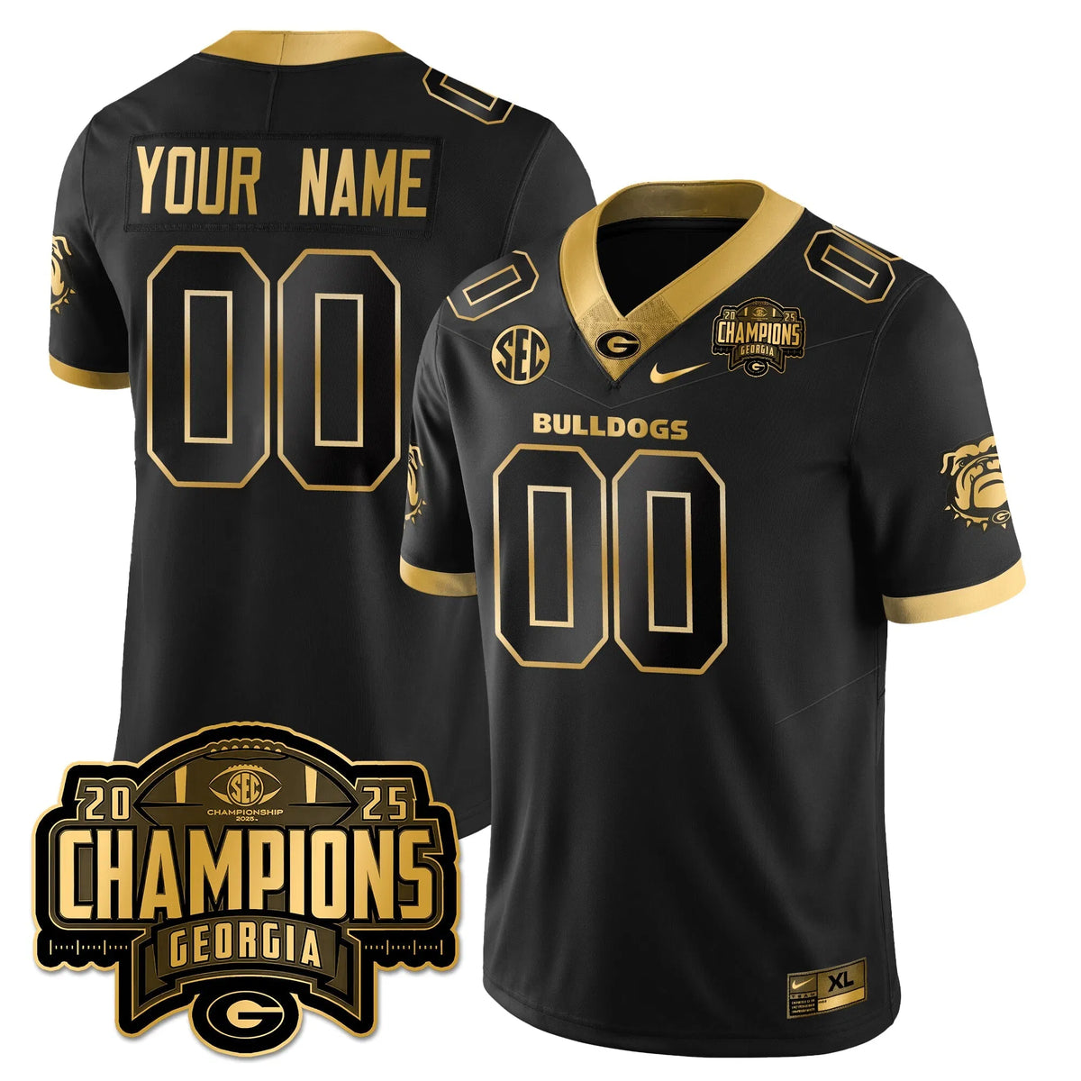 Personalized Custom UGA Vapor Limited Gold Jersey - SEC Football Champions - Black Gold Stitched