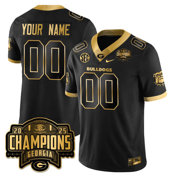 Personalized Custom UGA Vapor Limited Gold Jersey - SEC Football Champions - Black Gold Stitched