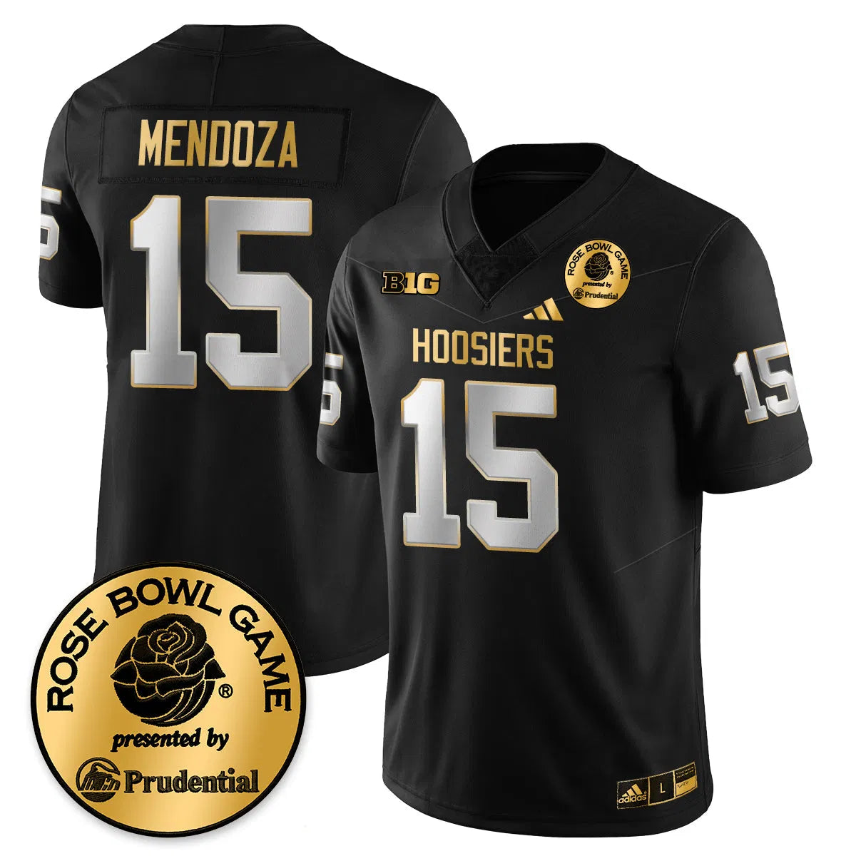 Personalized IND Vapor Limited Football Gold Jersey - Rose Bowl - Black Limited / Fernando Mendoza - 15 Stitched