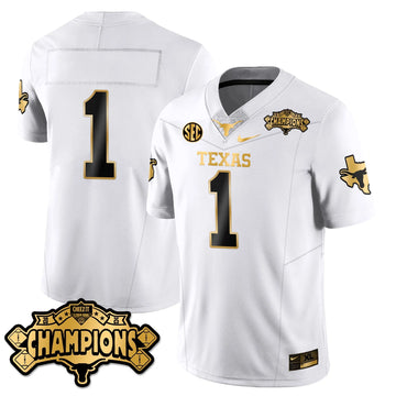 Personalized TEX Football Vapor Limited Gold Jersey - Citrus Bowl Champions - White Gold / Team Stitched