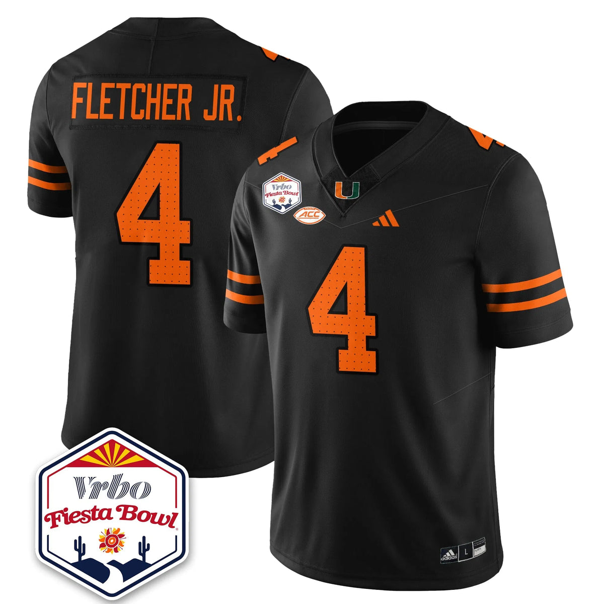 Personalized MIA Football Vapor Limited Jersey - Vrbo Fiesta Bowl - Black / Mark Fletcher Jr. - 4 Stitched