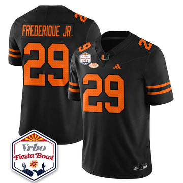 Personalized MIA Football Vapor Limited Jersey - Vrbo Fiesta Bowl - Black / OJ Frederique Jr. - 29 Stitched