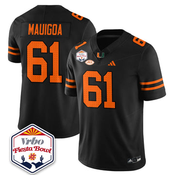 Personalized MIA Football Vapor Limited Jersey - Vrbo Fiesta Bowl - Black / Francis Mauigoa - 61 Stitched